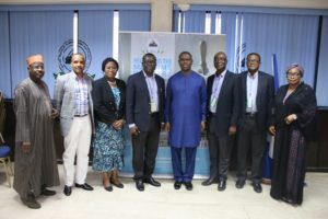 Forth from the left: Director General, Nigerian Maritime Administration and Safety Agency (NIMASA) Dr. Dakuku Peterside in a photograph with the delegation from the Charkin Maritime and Offshore Safety Centre, led by Sir Charles Wami and some Management Staff of the Agency when the delegation paid a courtesy visit to the Agency in Lagos.