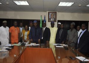 Hassan Bello, Executive Secretary/ CEO, Nigerian Shippers. Council with members of the newly inaugurated committee of West African Road Transport Union