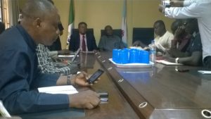 The Registrar and Bursar of MAN, Oron, with journalists in Lagos.