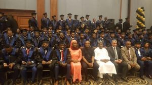 A group of 130 Nigerian graduands from the Nigerian Maritime Administration and Safety Agency (NIMASA) Nigerian Seafarers Development Programme from the Arab Academy for Science, Technology and Maritime Transport in Alexandria, Egypt in a photograph with Mr. Danjuma Mika’il Dauda, Director, Maritime Safety  and Security Federal Ministry of Transportation (3rd from right), Prof. Alsnosy Balbaa, Coordinator of the African and Asian affairs of the Arab Academy in, Egypt, the Executive Director, Maritime Labour and Cabotage Services of NIMASA Mr. Gambo Ahmed (in white), with the Coordinator of NSDP scheme Barr. Victor Egejuru and Mrs. Aisha Salisu of the NSDP Team in NIMASA during their graduation ceremony in Egypt.